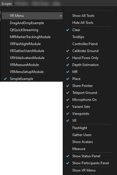 Scripts menu