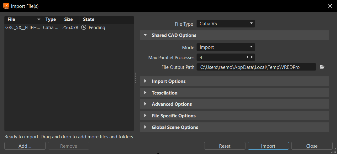 Import File(s) dialog