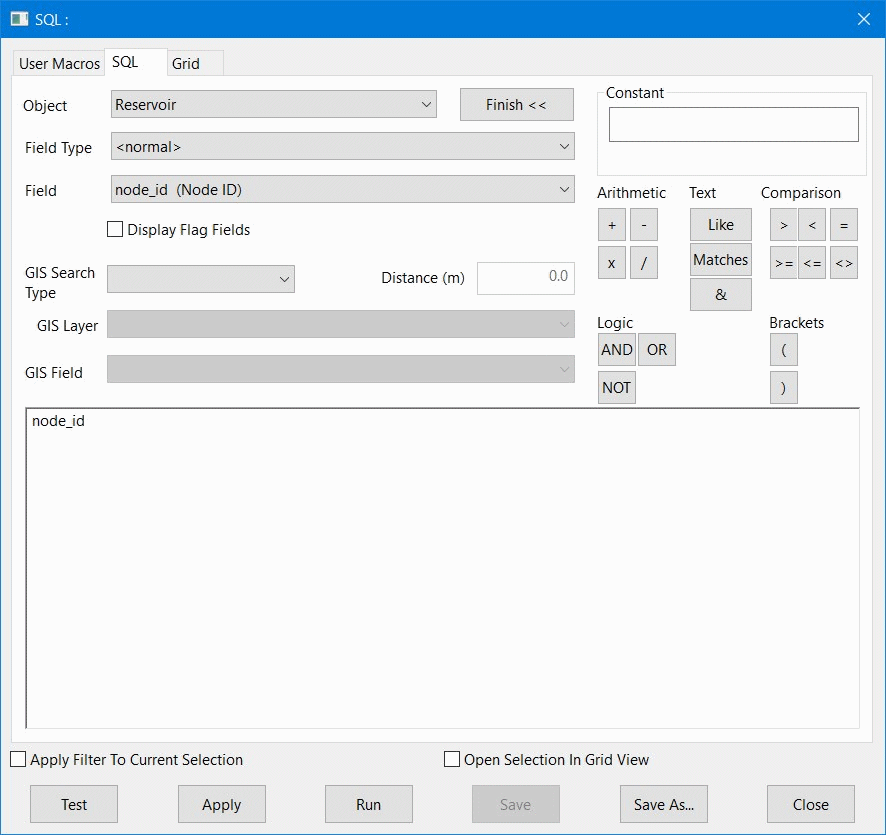SQL dialog expanded