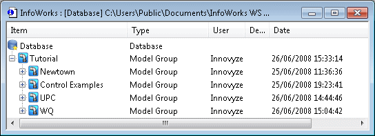 InfoWorks Explorer expanded