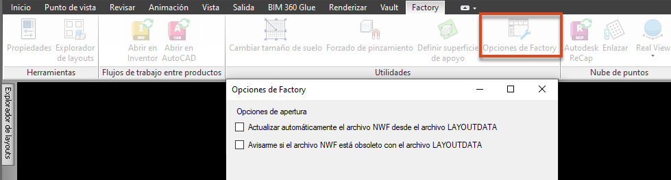 Cuadro de diálogo Opciones de Factory