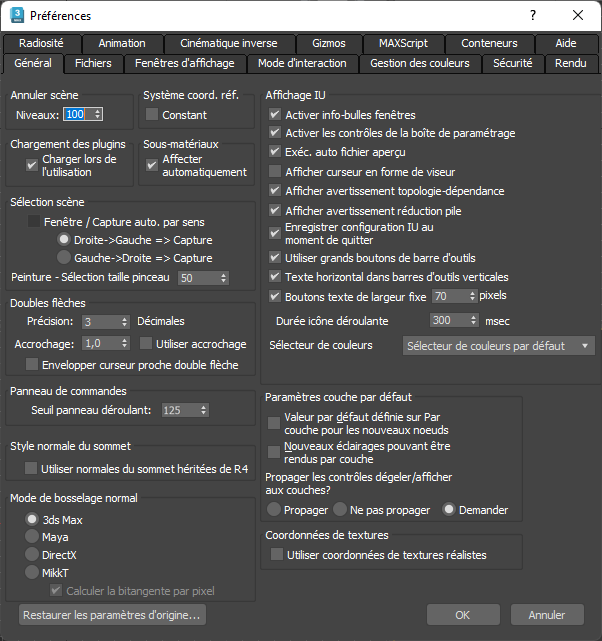 Screenshot of the Preference Settings window in 3ds Max.