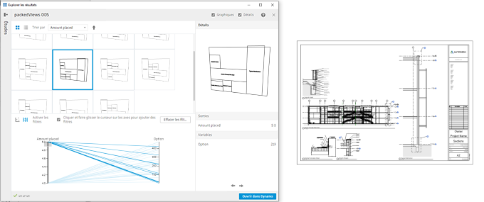 Sheet layout option in the Explore Outcomes dialog and the same option generated in Revit