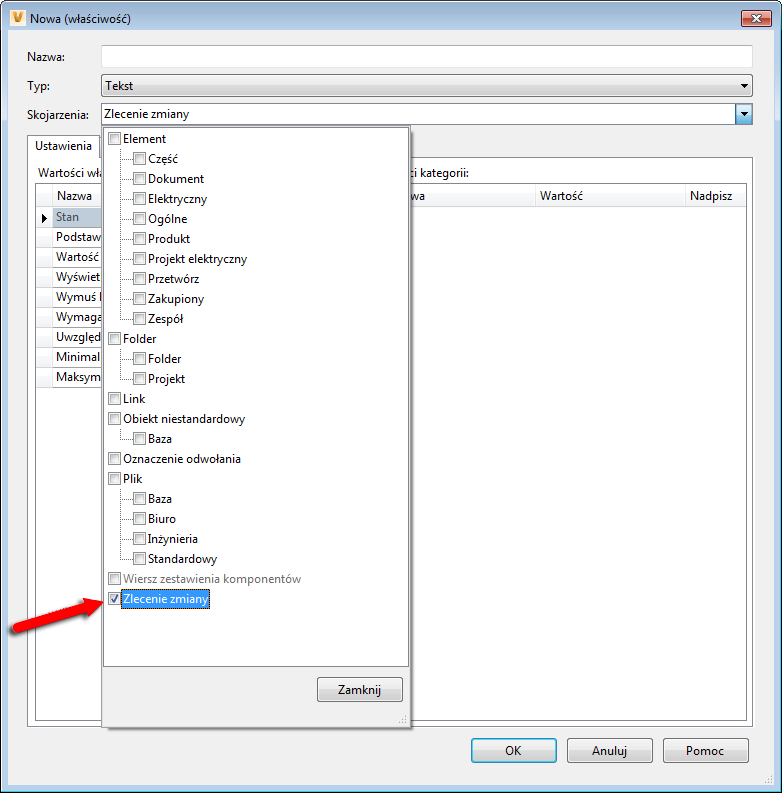 okno dialogowe Nowa właściwość