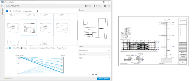 Sheet layout option in the Explore Outcomes dialog and the same option generated in Revit