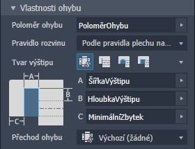 Sekce panelu vlastností ohybu
