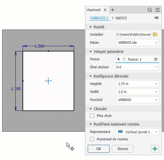 Vlastnosti tabulky razníků