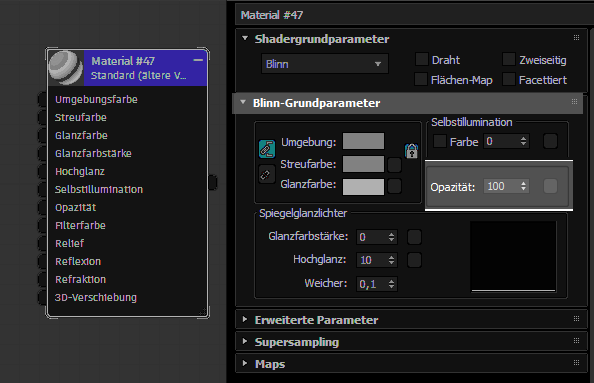 Screenshot of the Opacity attribute highlighted in the Slate Material Editor.