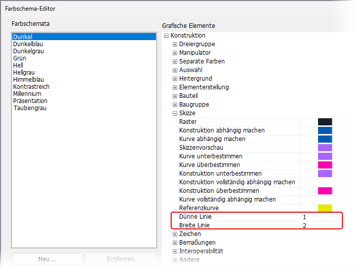 Parameter für Skizzierlinien