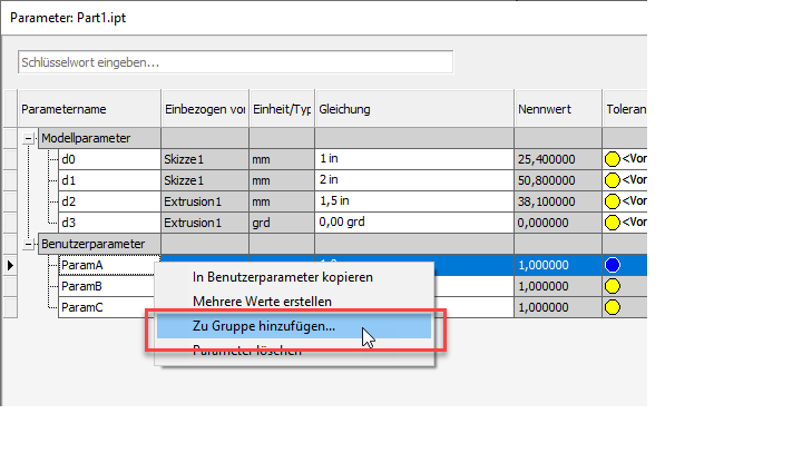 Parameter gruppieren