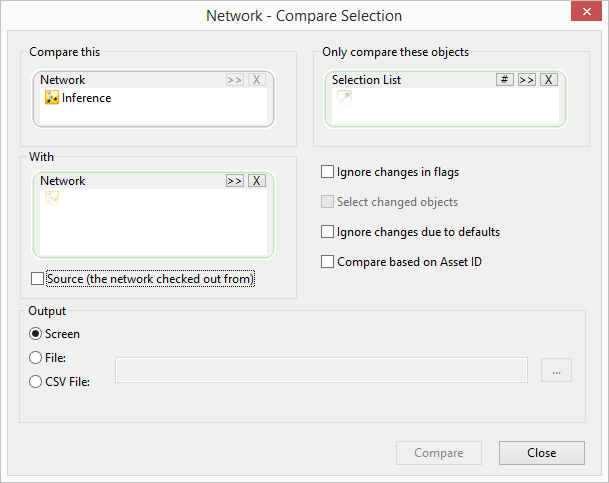 Network Compare Selection dialog