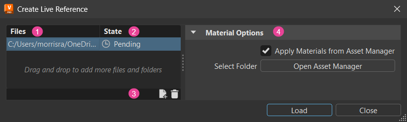 Create Live Reference Dialog labelled