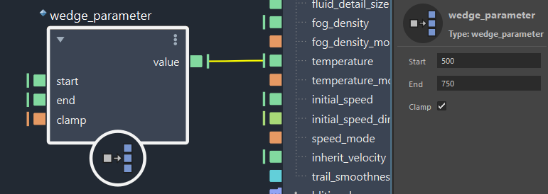 wedge_parameter node connected to an input