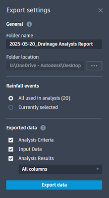 analysis results export settings