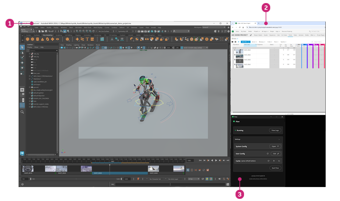 The four components needed to share cuts with Maya for animating in context