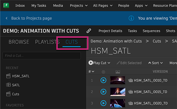 CUTS tab in the Media app