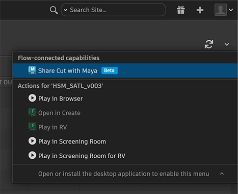 Share cut menu option