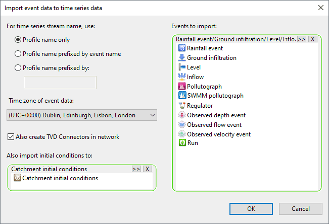 Import event data to TSDB dialog