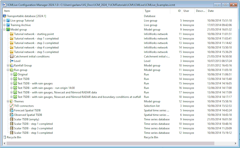 Explorer window with the transportable database containing the example data for the tutorials