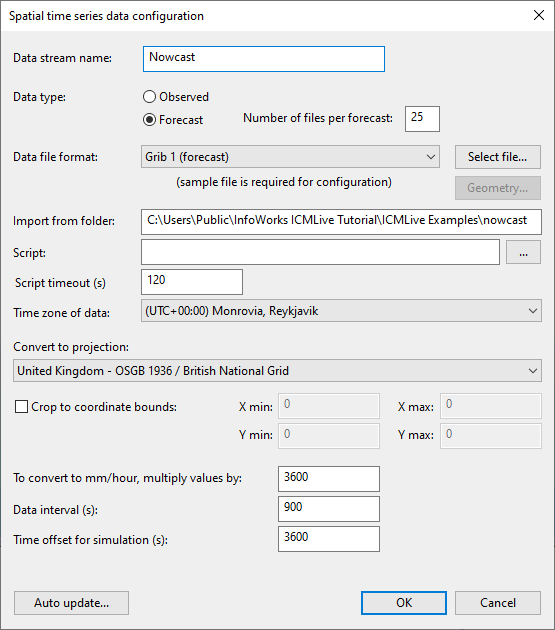 Spatial Time Series Database Configuration Dialog