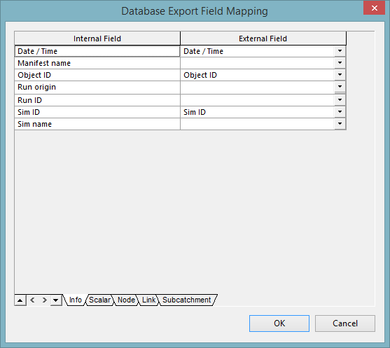 Database Export Field Mapping Dialog