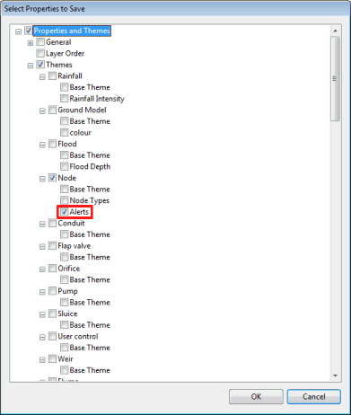 Selecting the Properties and Themes to save