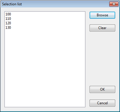 Selection List dialog