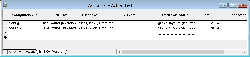 Email Configuration grid