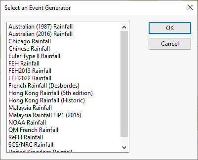Select Event Generator dialog