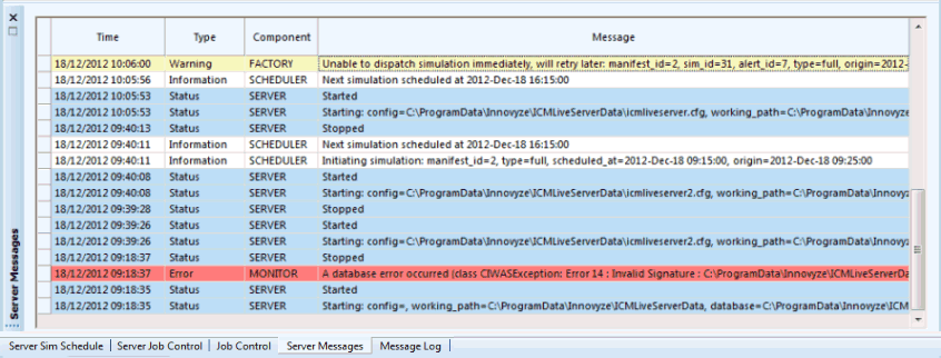 Server Messages Window