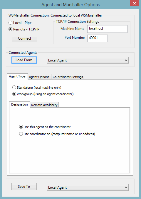 Agent and Marshaller Options dialog