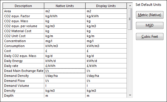 Options Dialog - Units page
