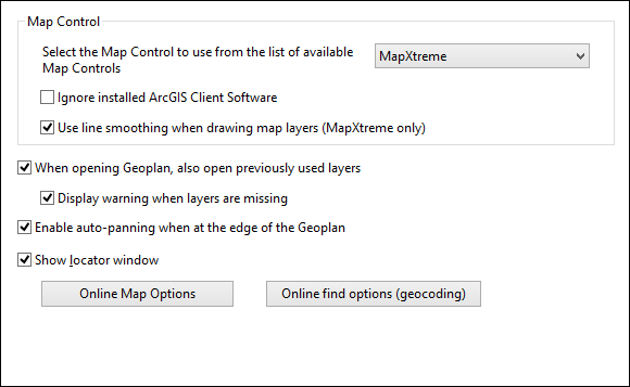 Options Dialog - GeoPlan page