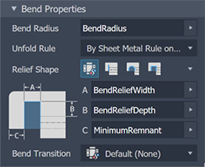 Bend property panel section