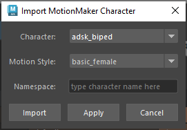 motionMakerQuickStart - Import MotionMaker Character Options