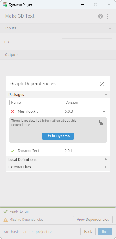 image Graph Dependencies dialog