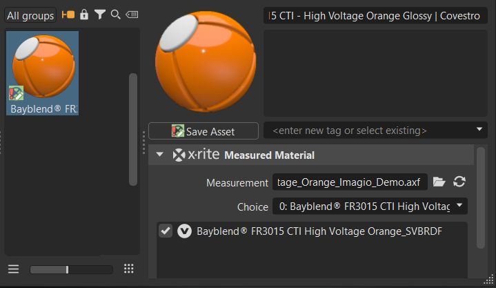 Downloaded Covestro file in the Material Editor