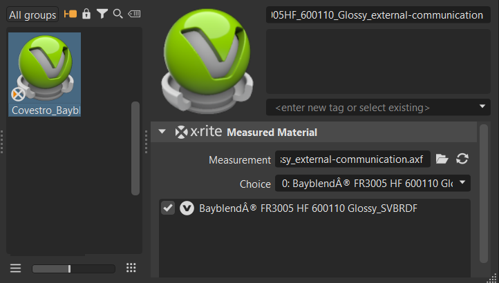 Covestro AxF material loaded into the Material Editor