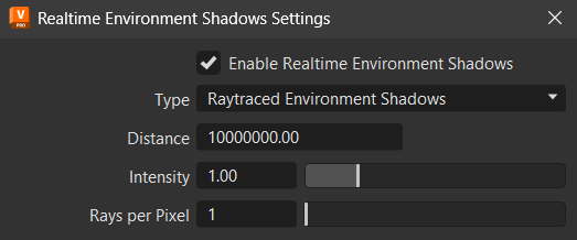 Realtime Environment Shadows Settings dialog