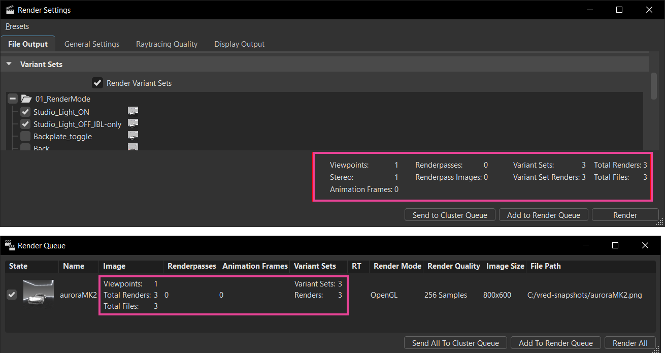 Render Summary and Render Queue