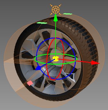 Displays a rotation manipulator for adjusting the rotation of the tire material