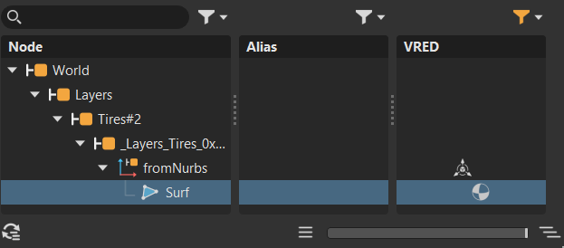 Alias and VRED Columns with icons and nodes selected