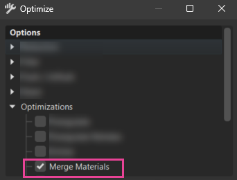Optimized dialog with Merge Materials enabled