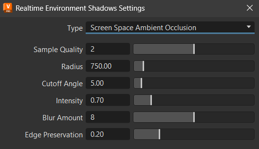 2026.1 Realtime Environment Shadows Settings dialog