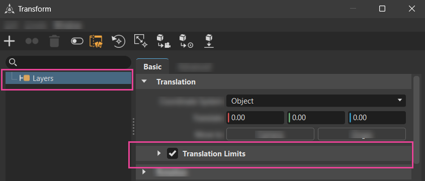 Tranform Editor with limit and node selected