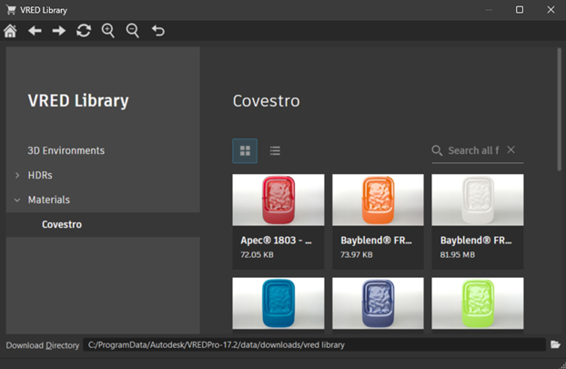 VRED Library > Materials > Covestro