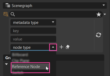 Scenegraph advanced filter list displaying Reference Node