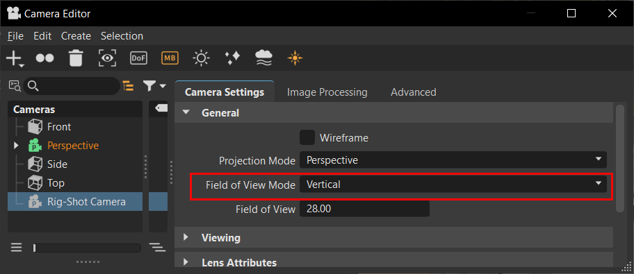 Camera Editor Field-of-View Mode