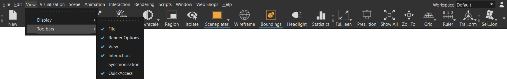 Show Hide Toolbars menu