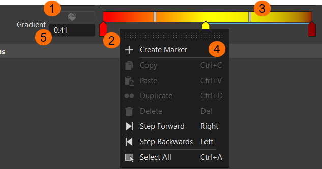 Labelled ramp showing markers, sliders, and delete